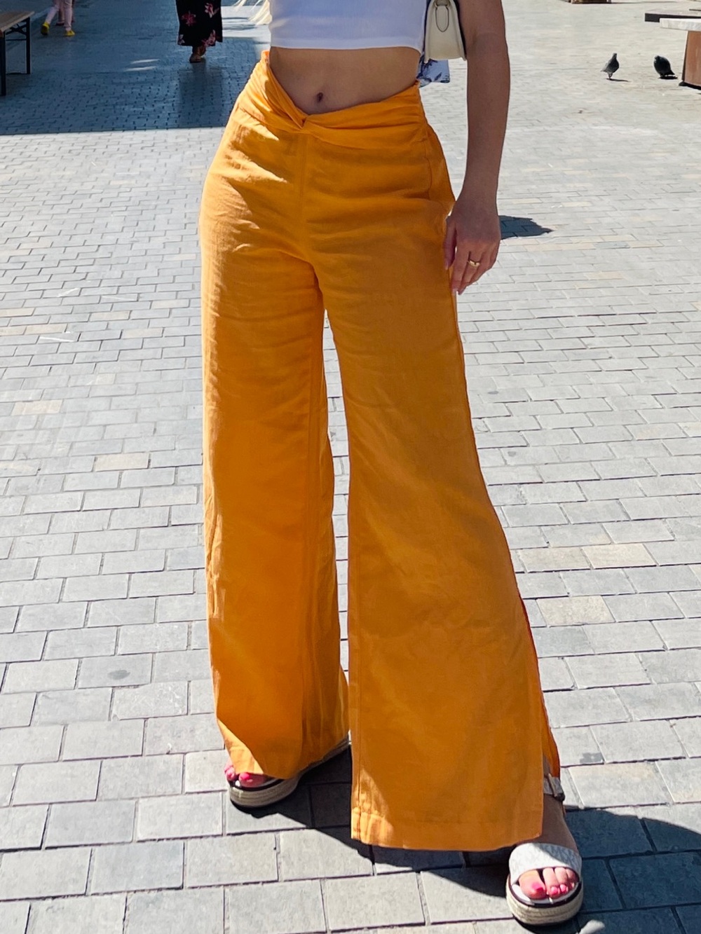 Women's Wide-Leg Orange Pull-On Pants